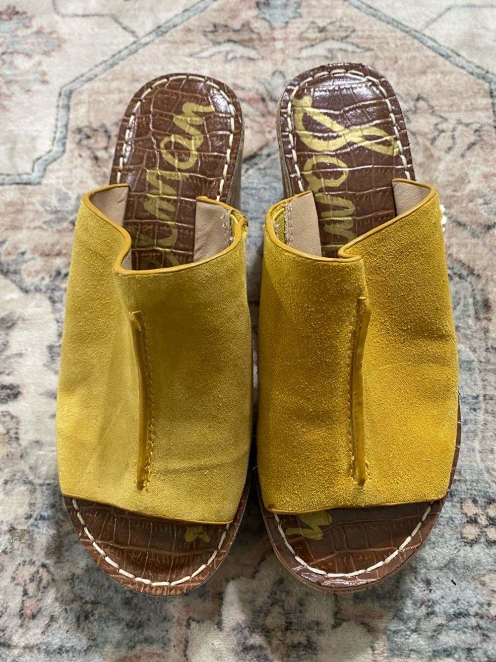 Yellow Suede Slide Sandals - Women's Open-Toe Mule